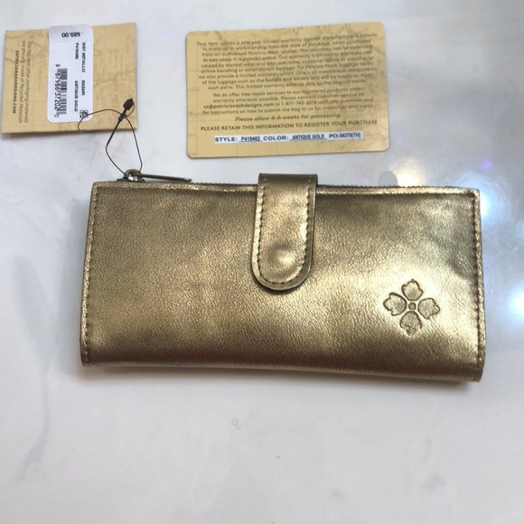 Patricia Nash Nazari Distressed Metallic Bifold Leather Wallet Antique Gold NWT - Picture 11 of 16